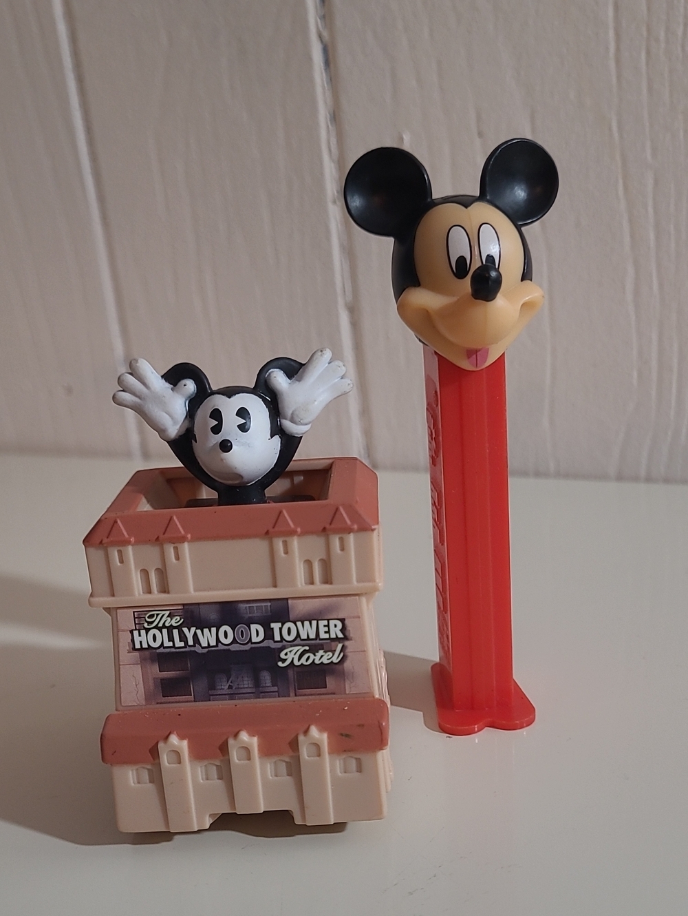 Disney Red Mickey Mouse PEZ Dispenser with Tan Hollywood Tower Playset